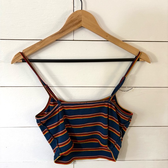 Multicolor Striped Ribbed Cropped Tank Top - Picture 3 of 3